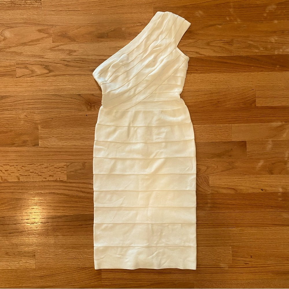Herve Leger One Shoulder Bandage Dress White